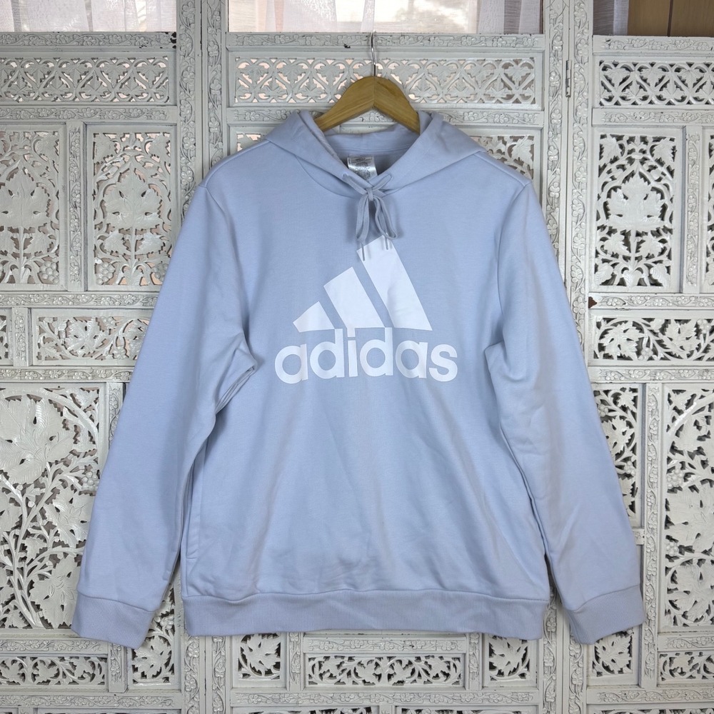 Adidas Light Gray Blue Comfy Hoodie Womens XL‎ Athleisure Workout Sporty Logo